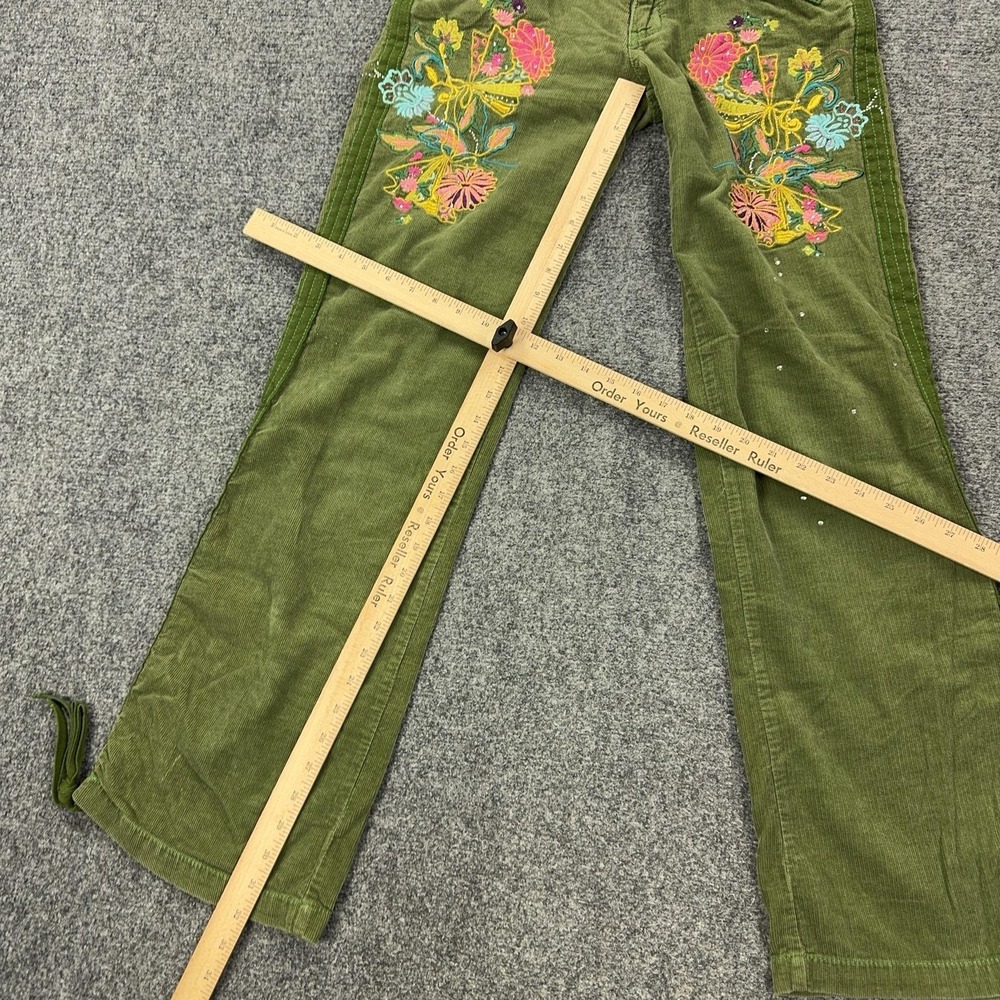 Miss Me Pants Womens L Green Corduroy Y2K Floral Embroidered Rhinestone Belted - Picture 7 of 16